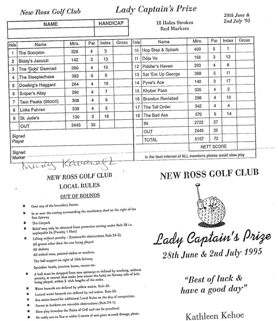 Lady Captains Scorecard 1995